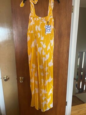 Yellow & White Floral Maxi Dress with Tie Straps